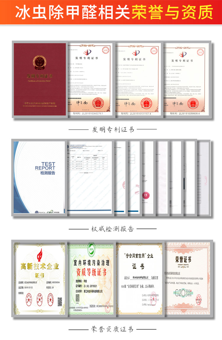 除甲醛公司-浙大冰虫官网-冰虫荣誉与资质